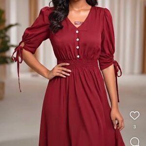 V-neck smocked waist midi dress