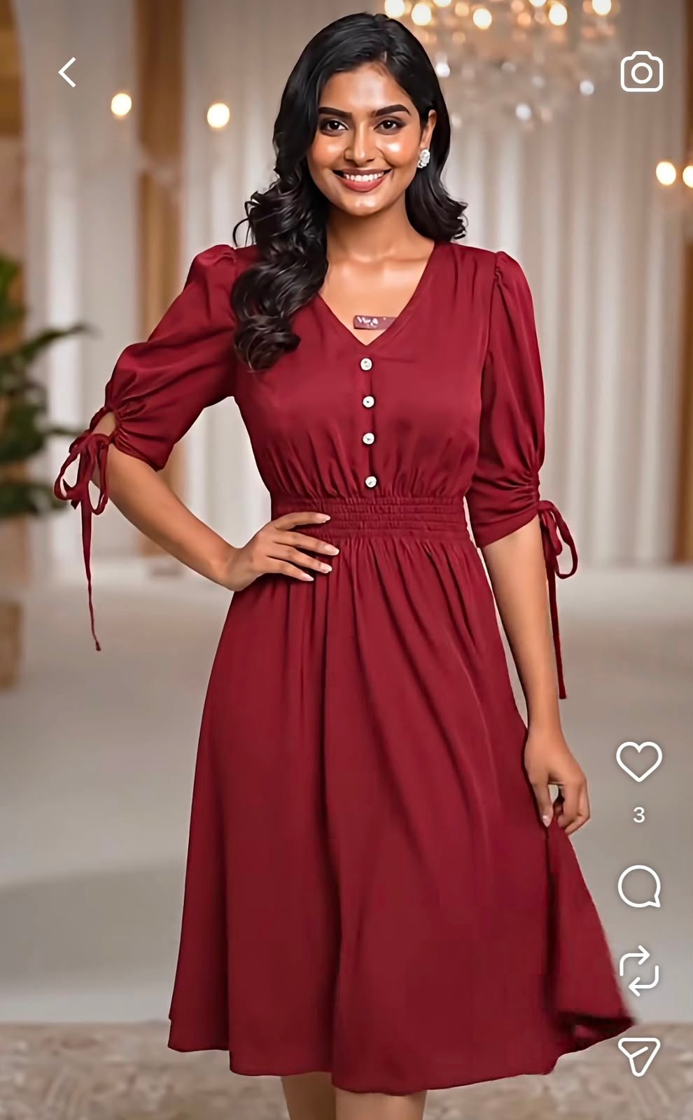 V-neck smocked waist midi dress